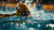 Close up of a Man swimming in the pool on swimming competition, sport photography, telephoto