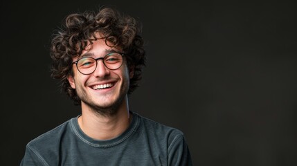 Wall Mural - Smiling Man With Curly Hair and Glasses