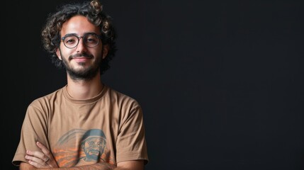 Wall Mural - Smiling Man With Curly Hair and Glasses