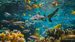 Underwater Intrigue: A Lone Shark Amidst Sea Fish