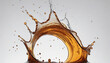 cascading liquid brown soda or tea splash frozen in an abstract futuristic 3d texture isolated on a transparent background,   colorful background