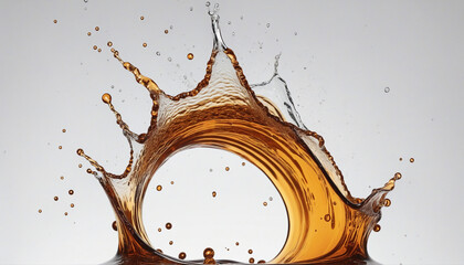 Poster - cascading liquid brown soda or tea splash frozen in an abstract futuristic 3d texture isolated on a transparent background,   colorful background