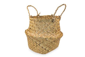 Straw wicker basket on a white background with clipping path. concept Natural eco materials