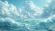 Sea waves and blue sky with clouds. 3d render illustration.