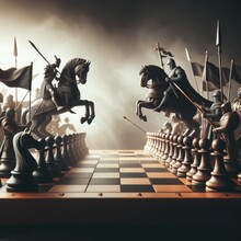 Epic Battle Scene With Chess Knight Pieces