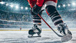 ice hockey player on ice on stadium during training, close up