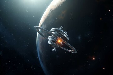 Wall Mural - a shot of a space probe exploring a distant planet, with a view of the stars in the background