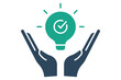 © sobahus surur - solution icon. hand with light bulb. icon related to action plan, business. solid icon style. business element illustration