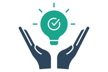 solution icon. hand with light bulb. icon related to action plan, business. solid icon style. busine