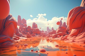 Wall Mural - a surreal and abstract landscape with vibrant colors and surreal shapes, featuring a mysterious atmo