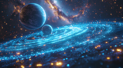 Wall Mural - 3d bright solar system planets, nebula