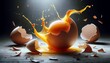 Egg yolk performing a dance, ultra HD, realistic texture, shells strewn, dynamic lighting