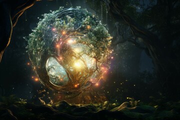 Wall Mural - a magical tree with a glowing orb in its branches