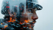 © aekkorn - Double exposure combines a man's face and the structures of some kind of construction building. An engineer wearing a construction worker's helmet.