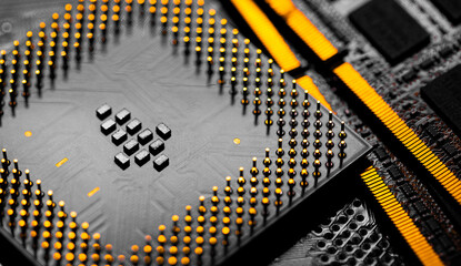 Wall Mural - Close up of RAM Memory and pins on Main CPU PC processor circuit