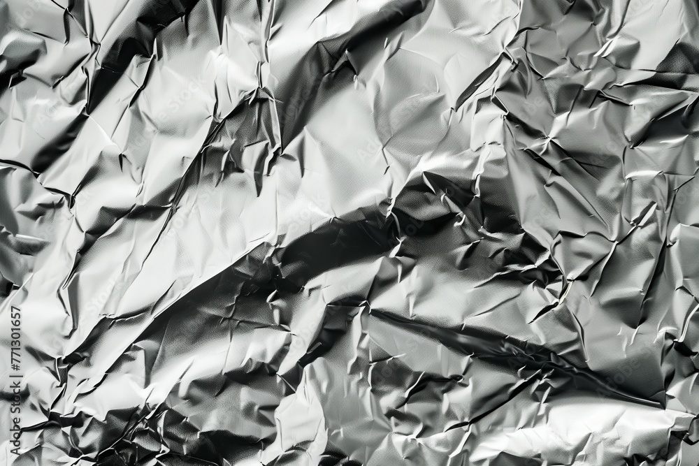Silver foil texture background depicts a shiny metallic surface with a ...