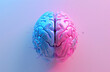 a brain whose two halves are blue and pink, in the style of realistic lighting, light red and violet
