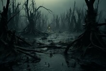 Mysterious Swamp With Twisted Trees