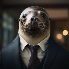Wall Mural - Seal in a suit