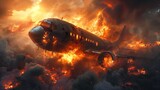 Fototapeta  - crashed plane on fire plane crash