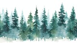 Fototapeta Natura - Snow-covered Trees Watercolor Painting