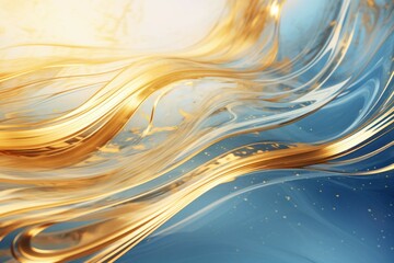 Wall Mural - an abstract background of gold and blue flowing lines