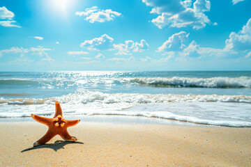 Sticker - photo starfish on summer sunny beach at ocean