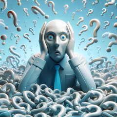 Wall Mural - tired businessman surrounded by question marks