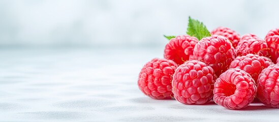 Aufkleber - Multiple ripe red raspberries are placed on a clean, white surface, creating a vibrant and fresh display