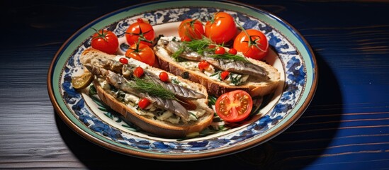 Aufkleber - A plate showcasing a delicious sandwich accompanied by fresh tomatoes
