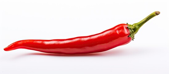 Poster - A single red chili pepper placed on a plain white background for a striking visual contrast