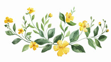 Watercolor Illustration Yellow Flowers Green Leaves