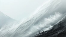 A Tranquil Yet Perilous Scene Of A Snow-laden Avalanche On A Mountain Slope, With Winds Sculpting The Snow Into Ethereal Forms That Speak To The Silent Power Of Nature.