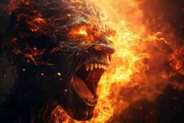 Wall Mural - mesmerizing fire breather surrounded by flying sparks and a dark, mysterious background.