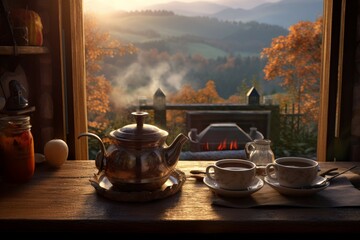 Wall Mural - Cozy October morning in a countryside cottage