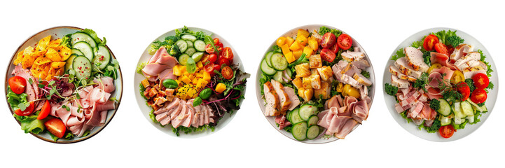 Wall Mural - Set of a Chef's Salad with Turkey and Ham is in the top view on a transparent background