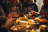 Fototapeta Do akwarium - Wine and cheese tasting party with friends