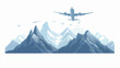 Airplane flying over a rocky mountain range flat vector