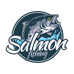 Wall Mural - Salmon fishing logo design template