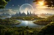 Terraformed planetary system with lush green landscapes and futuristic cities.