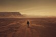 A traveling man walking alone through the desert in a lonely and hostile environment, Generative AI