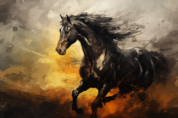 Wall Mural - abstract artistic background with a black horse, in oil paint type design