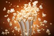 Popcorn flies away on a brown background, its princesscore and messy nature apparent in light orange and white.