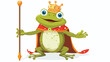 Cute king Cartoon frog with royal stick flat vector 