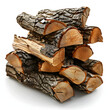 Stack of firewood isolated on white background, hyperrealism, png
