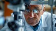 © Old Man Stocker - Scientist Using Advanced Microscope. Senior scientist intensely focused while using a sophisticated microscope in a research laboratory.