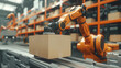 Innovative industrial robots that replace human labor Automated warehouse concept with 3D automated robots, artificial intelligence for revolutionizing industries and production processes.