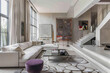 Modern Scandinavian Gray Art Deco style loft interior and living room Natural Materials.