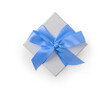 © GCapture - Top view of white paper present box with blue ribbon isolated on white background