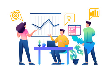 Wall Mural - creating and developing a business idea by a creative team. flat 2d web design